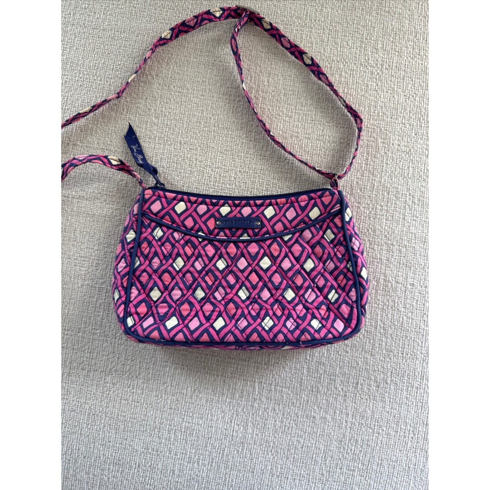 Vera Bradley Little Crossbody Katalina Diamond Pinks Purple Adjustable Strap